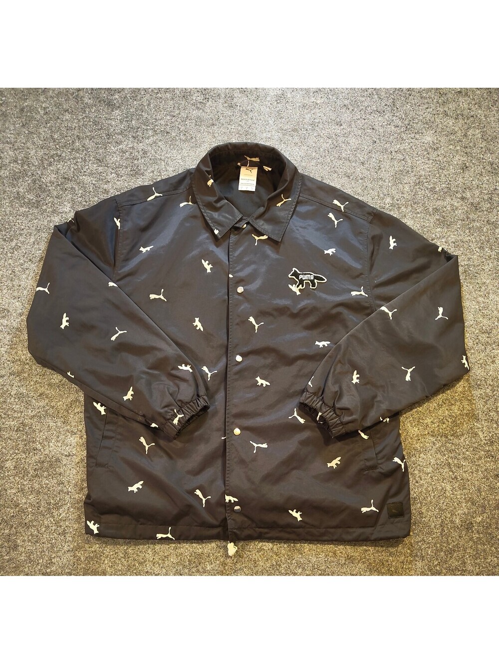 Puma x Maison Kitsune All-Over Print Fox Coach Jacket Black Size Large